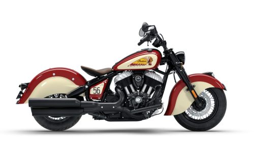 Studioaufnahme der rechten Seitenansicht, freigestellt vor weißem Hintergrund, mit Thunderstroke 116 V-Twin und Vintage Espresso Solo-Sitzbank