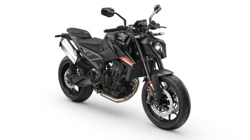KTM 790 Duke 2027 in Schwarz – Studio-Aufnahme der Frontpartie von links vorne vor weißem Hintergrund