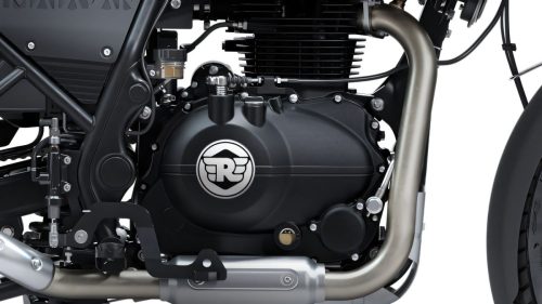 Royal Enfield Himalayan 440 2026 – Detailansicht des luftgekühlten 443-cm³-Einzylindermotors LS440 vor weißem Hintergrund