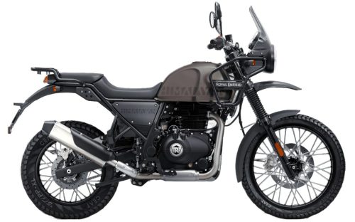 Royal Enfield Himalayan 440 2026 – Seitenansicht in Mustang Brown/Schwarz, Studioaufnahme vor weißem Hintergrund