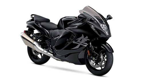 Suzuki Hayabusa 2027 – Dreiviertelansicht von vorn in der Serienfarbe Glass Sparkle Black