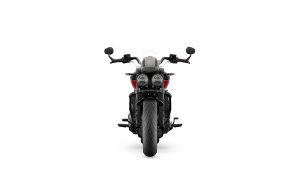 Triumph Rocket 3 GT 2024 – Studio-Frontansicht in Carnival Red