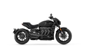 Triumph Rocket 3 R 2024 – Studio-Seitenansicht von rechts in Granite