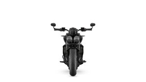 Triumph Rocket 3 Storm R 2027 in Ironstone und Storm Grey – Frontansicht vor weißem Studiohintergrund