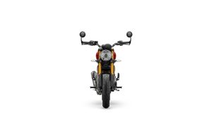 Triumph Speed 400 2027 in Racing Red und Pewter Grey – Frontansicht vor weißem Studiohintergrund