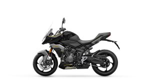 Triumph Tiger Sport 800 2027 in Sapphire Black – Seitenansicht von links vor weißem Studiohintergrund