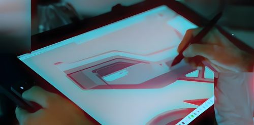 Zero Lompico Concept SF 2026 – Designer arbeitet mit digitalem Stift an Detailskizze auf Grafiktablet